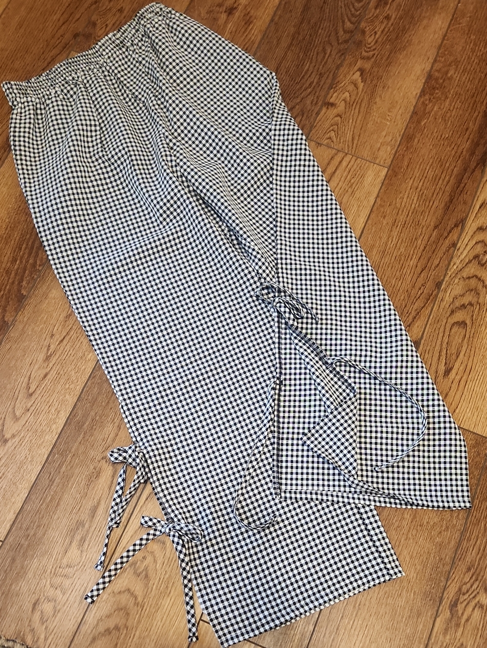 BUCKLE Gingham Seersucker Tie-Hem Wide Leg Pants